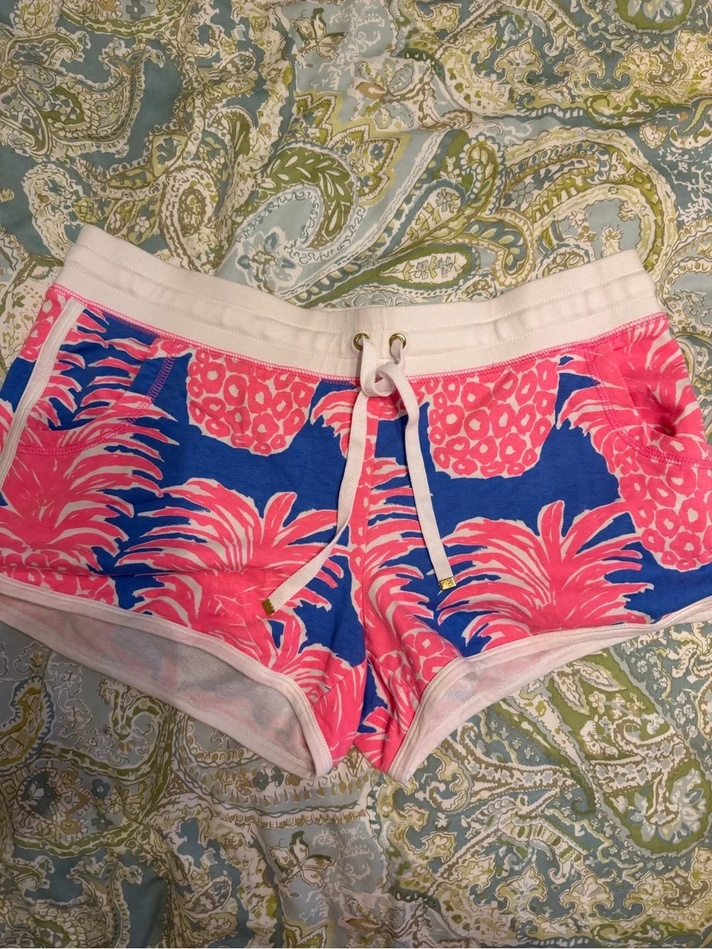 Lilly Pulitzer Pink Pineapple Print Athletic Shorts on Blue